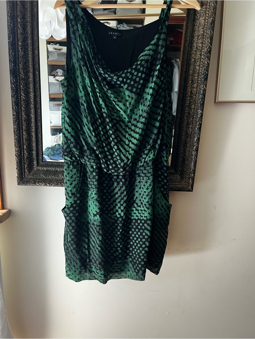 Theory Green and Black Polka Dot Mini Dress